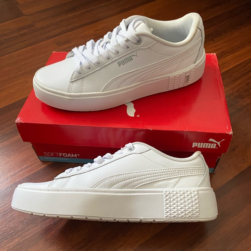 Puma smash platform white shoes